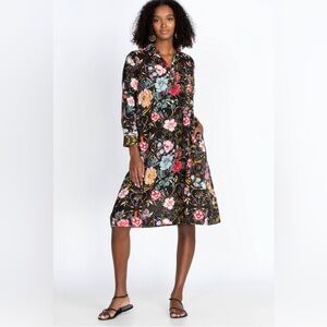 Johnny Was Peace Henley Dress Black Floral. Size Medium. Pre-owned